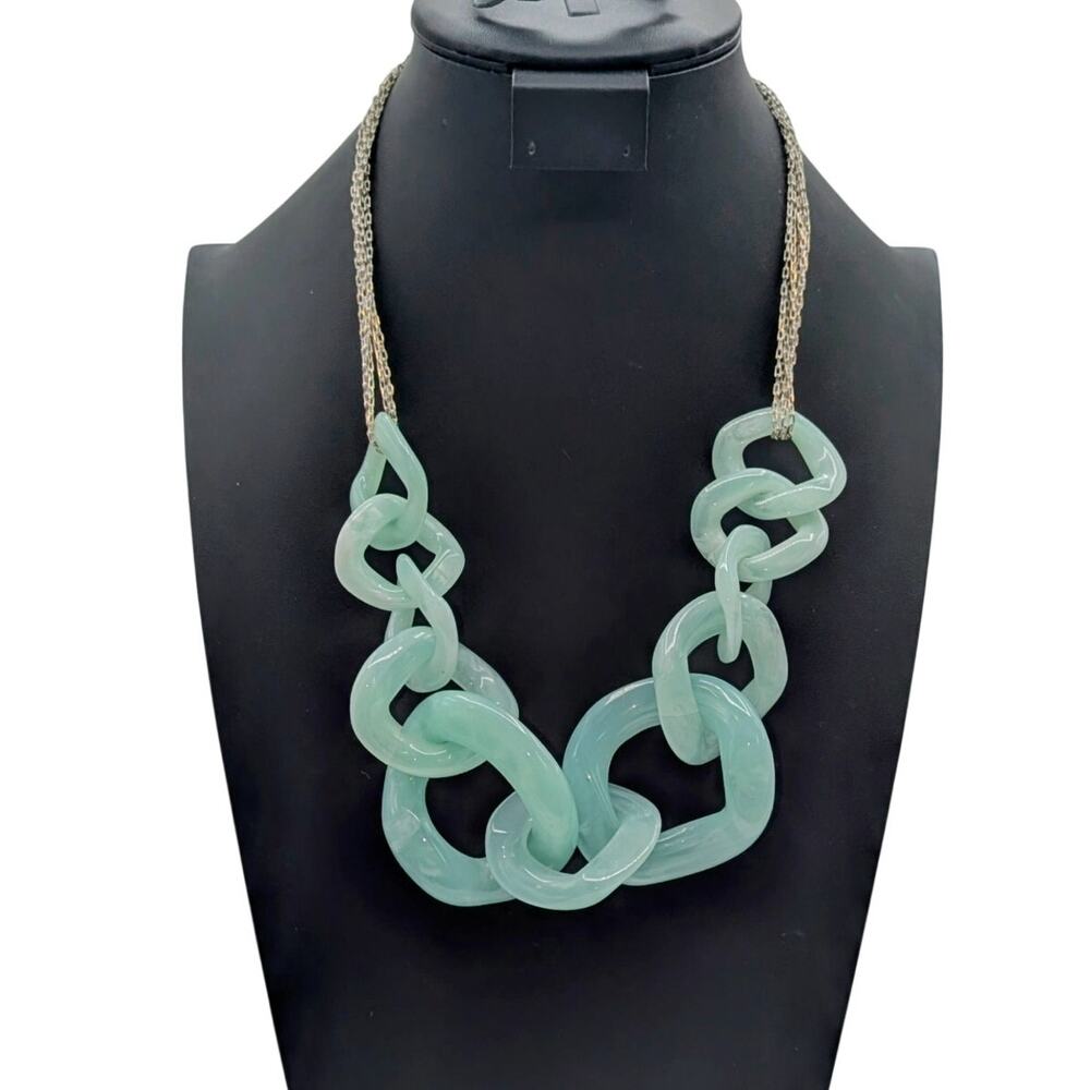 Adia Kibur Chunky Blue Lucite Chain Painted White Metal Multi-Chain Necklace